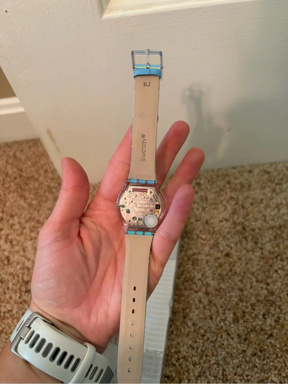 Swatch Blue and Lime Pattern Strap Watch